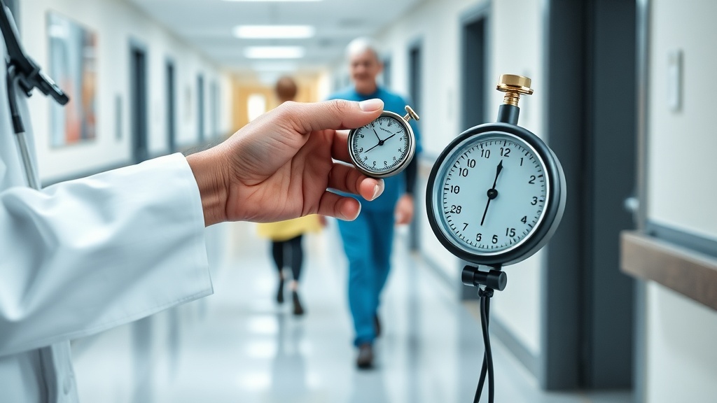 의료 환경에서 보행 속도를 측정하며 건강 상태를 평가하는 장면