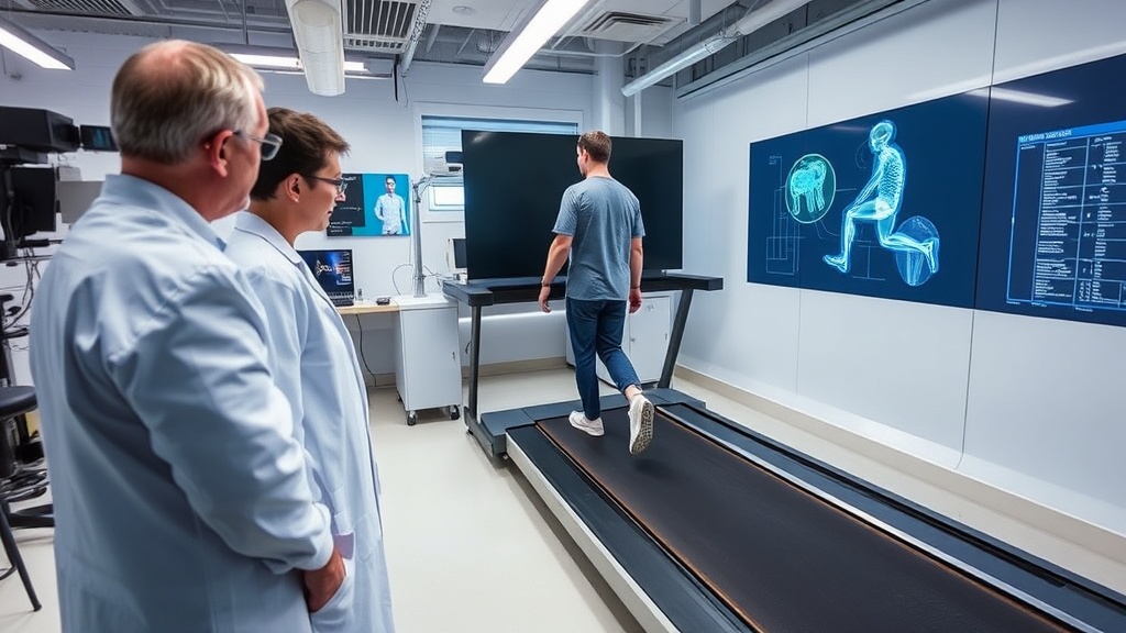 보행 속도를 측정하는 연구 환경을 보여주는 장면